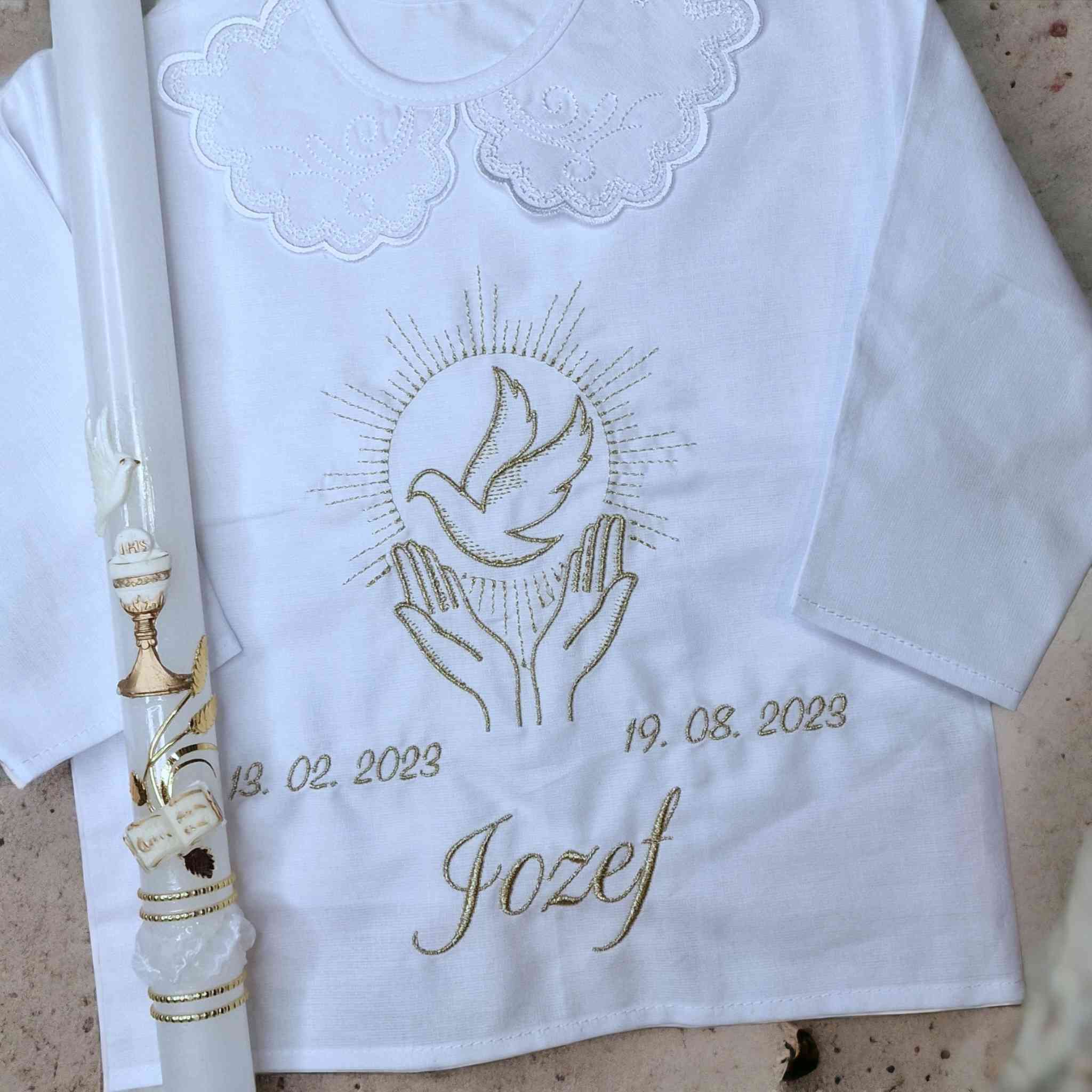 Košieľka na krst Ela / krstová košieľka s holubicou - jemná