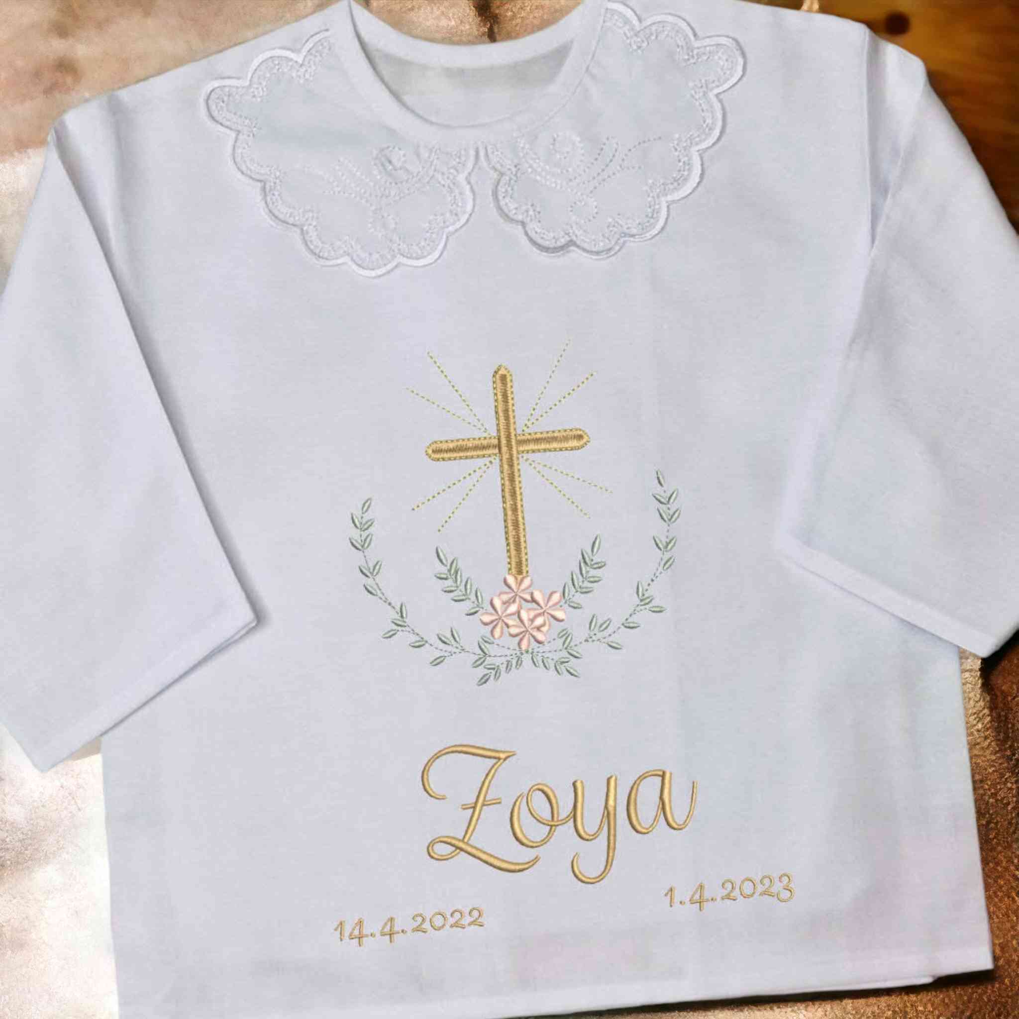 Košieľka na krst Zoya / krstová košieľka s krížom - jemná