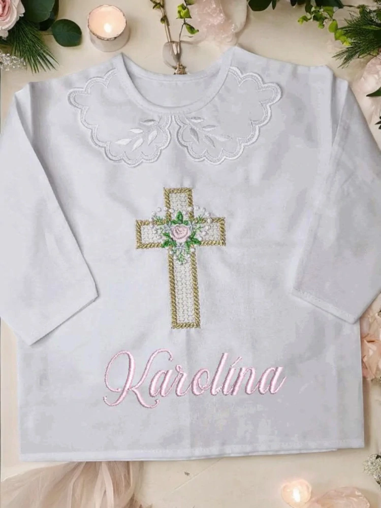 Košieľka na krst Karolína / krstová košieľka kríž a srdiečko