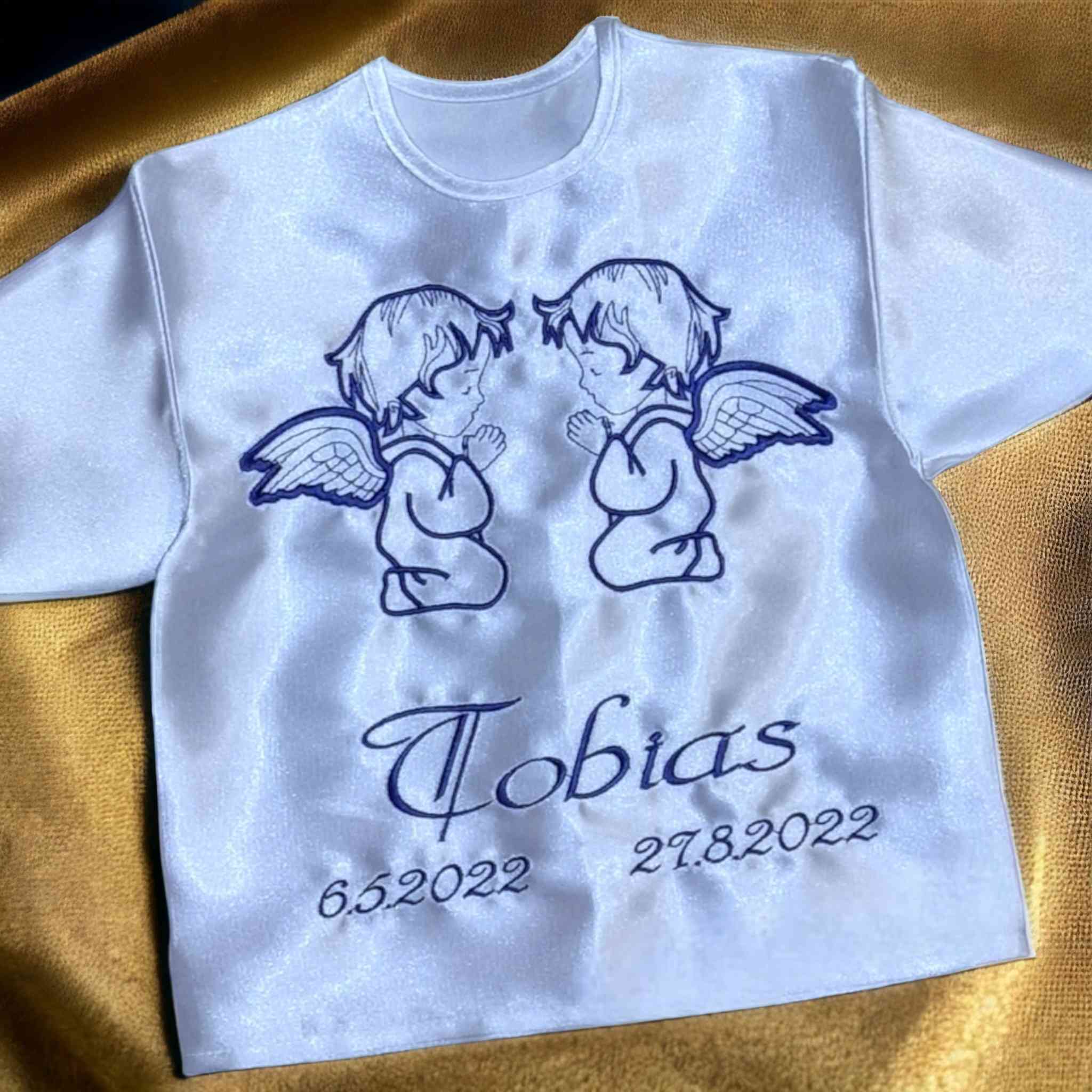 Košieľka na krst Teo / krstová košieľka s anjelikmi - luxusná