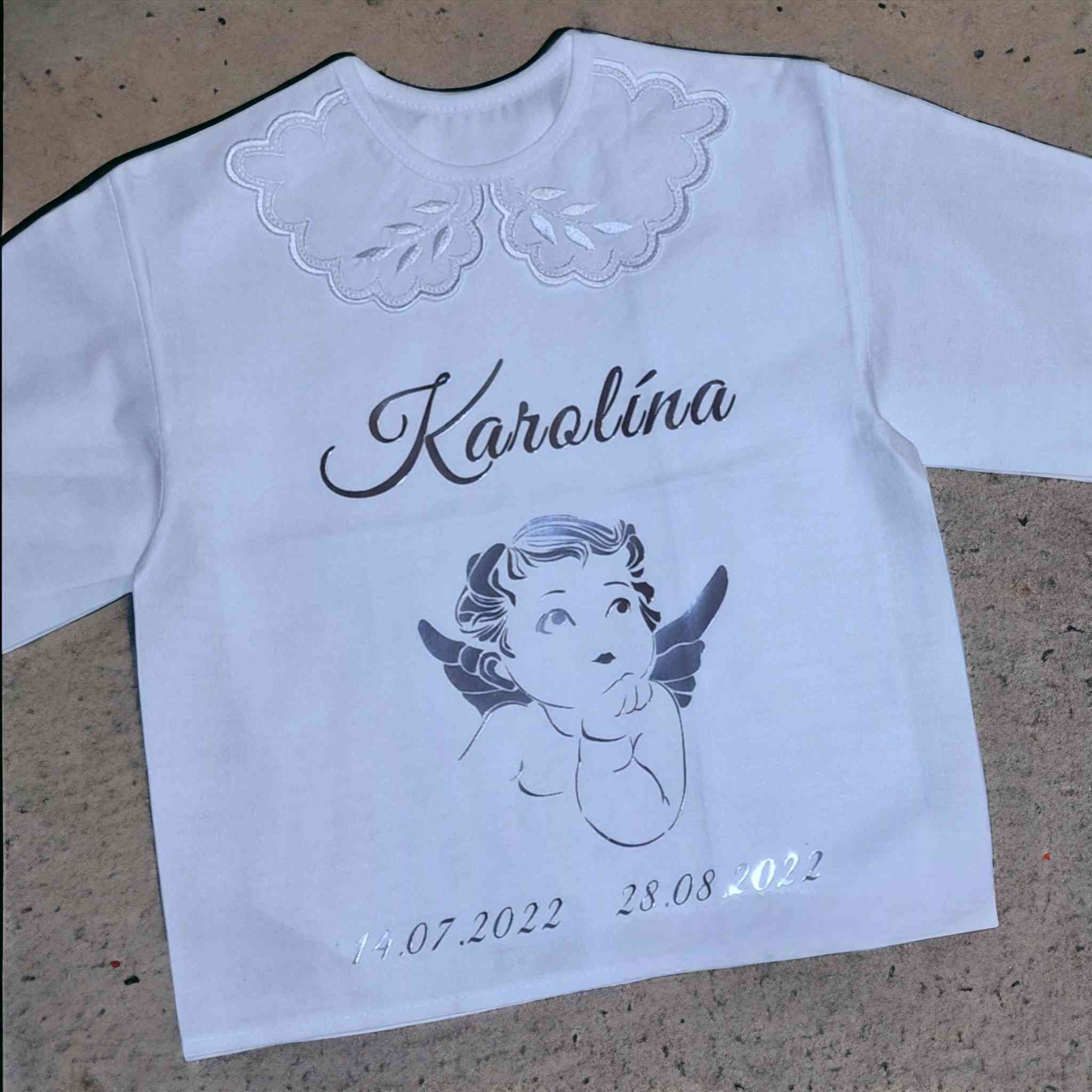 Košieľka na krst Zoe / krstová košieľka s anjelikom, krížikom, srdcom - jemná luxusná