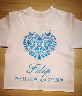 Košieľka na krst FILIP / krstová košieľka - folklórne srdce