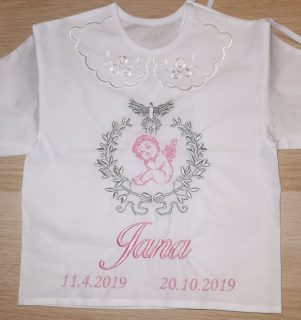 Košieľka na krst JANA / krstová košieľka anjelik a holubička - luxusná