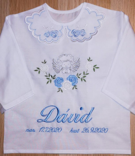 Košieľka na krst David / krstová košieľka s anjelikom - jemná