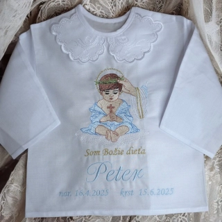 Košieľka na krst Petra / krstová košieľka s anjelikom